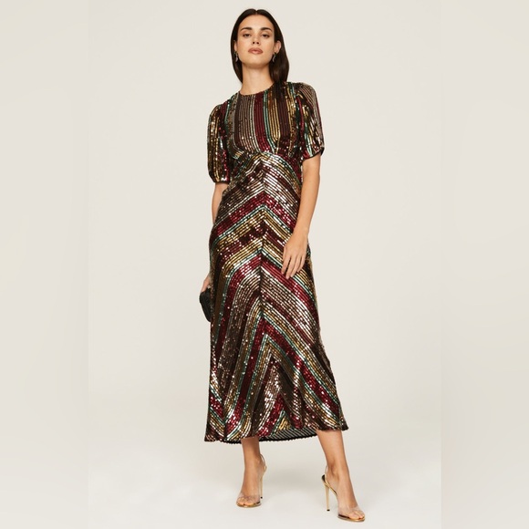 RIXO NEW Daisy Sequin Midi Dress Size US 12 - Picture 4 of 16